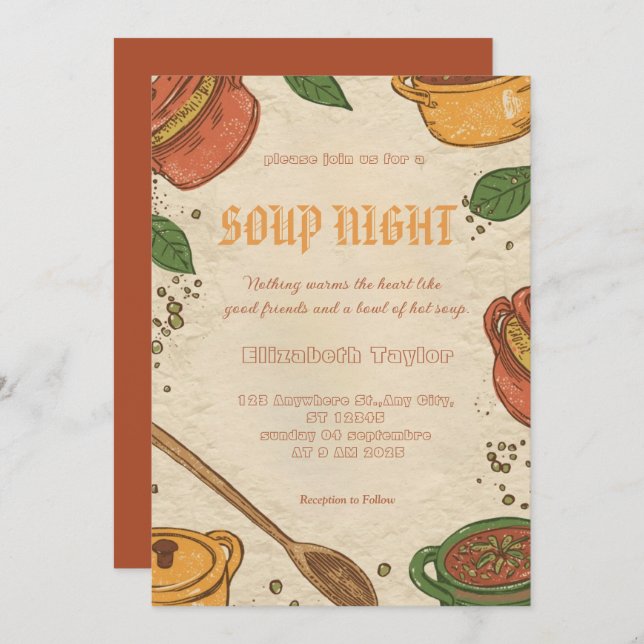 Soup Night Dinner Party Invitations Einladung (Vorne/Hinten)