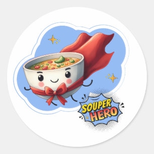 Souper Held, Super Helden Suppen Wortspiel Runder Aufkleber