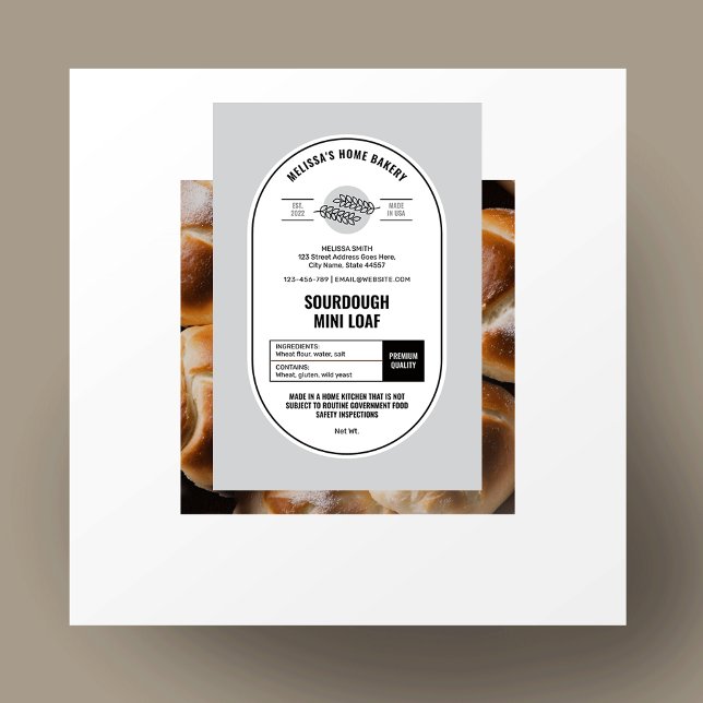 Sourdough Brot Minimalistisch Bakery Hütte Law Lebensmitteletikett (Modern sourdough bakery cottage law ingredients label design in neutral beige and brown tones)