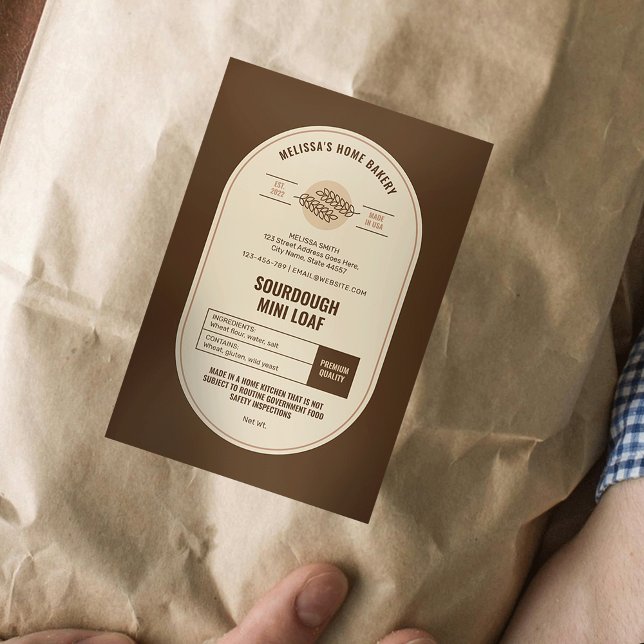 Sourdough Brot Modernes Beige Bäckerei Hütte Law Lebensmitteletikett (Professional bread bakery cottage law label design in neutral beige and brown tones)