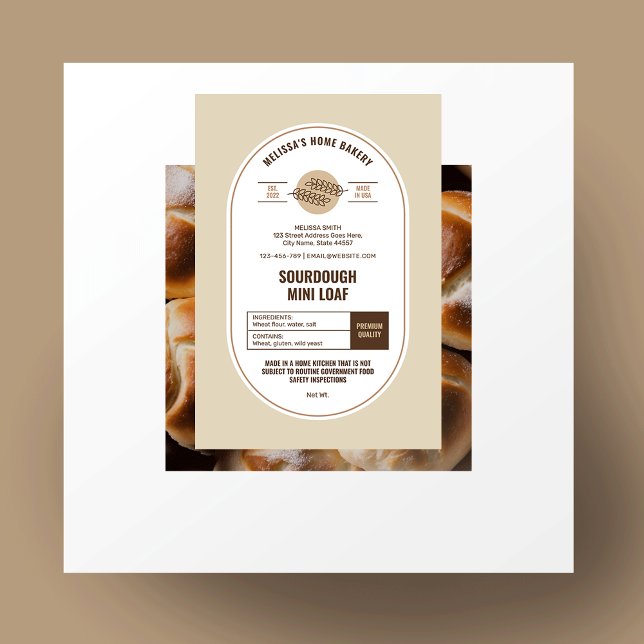 Sourdough Brot Modernes Beige Bäckerei Hütte Law Lebensmitteletikett (Modern sourdough food labels in neutral beige aesthetic with bold typography and simple layout)