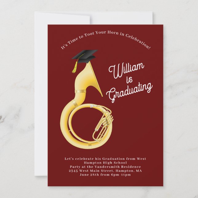 Sousaphone Tuba Music Musician Abschluss Einladung (Vorderseite)