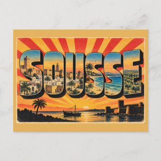 Sousse Ribat Strand Olivenhaine Vintage Reise Kuns Postkarte