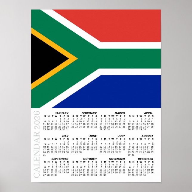 South Africa 2026 Calendar, Large, African Flag Poster (Vorne)