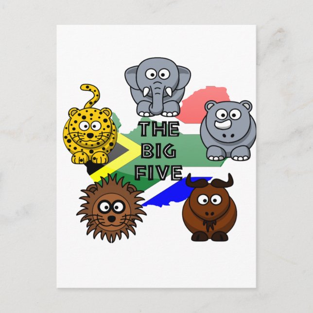 South Africa Big Five Safari Animal Cartoon Design Postkarte (Vorderseite)