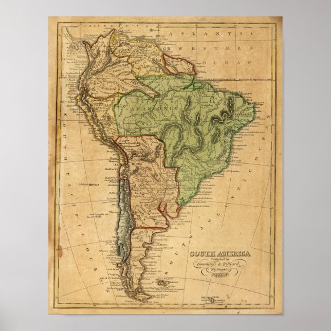 South America Map von Worcester Poster (Vorne)