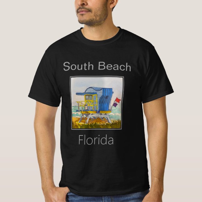 South Beach Blue Lifeguard Tower, Art Deco T-Shirt (Vorderseite)