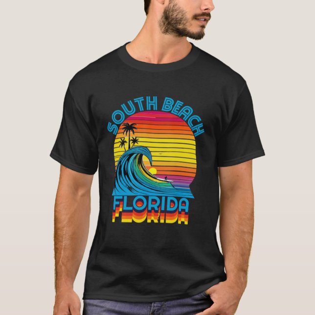 South Beach Florida Retro Throwback Surf & Beach S T-Shirt (Vorderseite)