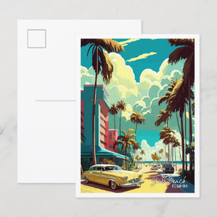 South Beach Florida Vintage Reiseillustration Postkarte