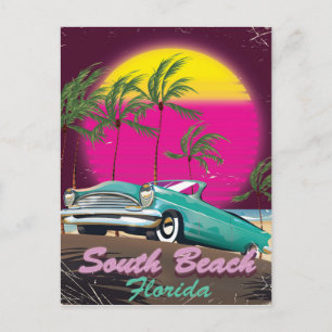 South Beach Florida Vintage-Reiseplakat Postkarte