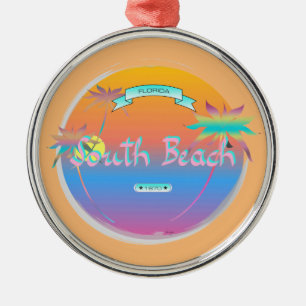 South Beach, Miami, Florida mit Palmen Silbernes Ornament