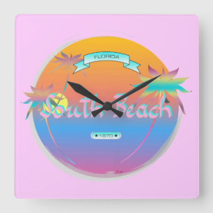 South Beach, Miami, Florida mit Palms Wall Clock Quadratische Wanduhr