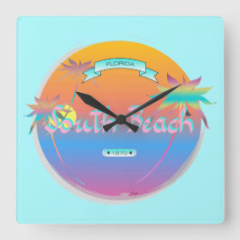 South Beach, Miami, Florida mit Palms Wall Clock Quadratische Wanduhr
