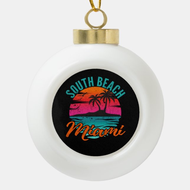 South Beach Miami Florida Palm Trees Beach Keramik Kugel-Ornament (Vorderseite)