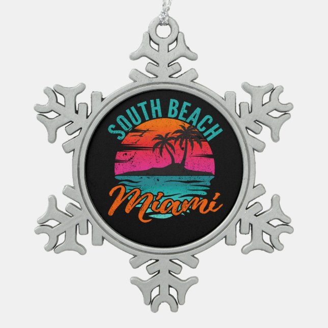 South Beach Miami Florida Palm Trees Beach Schneeflocken Zinn-Ornament (Vorderseite)