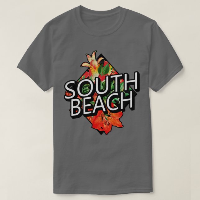 South Beach Miami Florida Tropische Blume Reisen T-Shirt (Design vorne)
