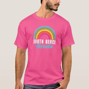 South Beach Rainbow Retro Vintag South Beach Flor T-Shirt