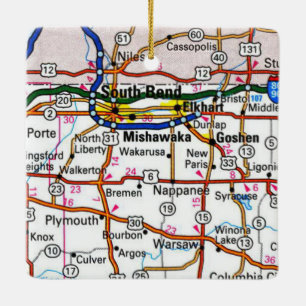 South Bend in Map Keramikornament