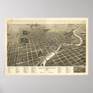 South Bend Indiana 1890 Antike Panoramakarte Poster