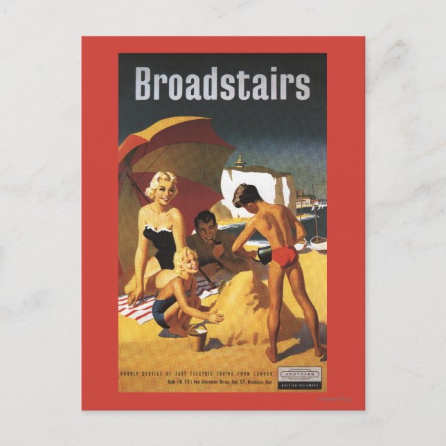 South British Railways Family on Beach Postkarte (Vorderseite)