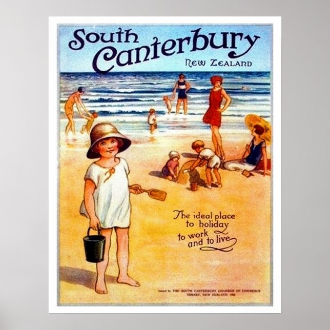 South Canterbury, Neuseeland, Leute am Strand Poster (Vorne)