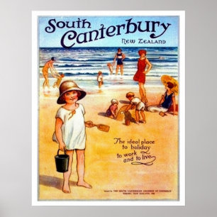 South Canterbury, Neuseeland, Menschen am Strand Poster