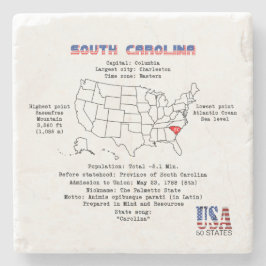 South Carolina American Staat auf einer Karte mit  Steinuntersetzer