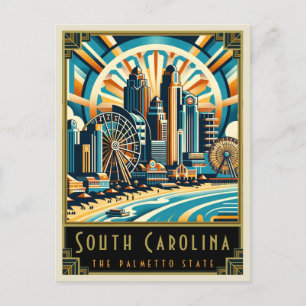 South Carolina   Art Deco Postkarte