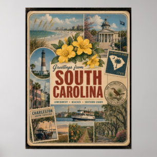 South Carolina Authentischer Vintage-Stil Poster