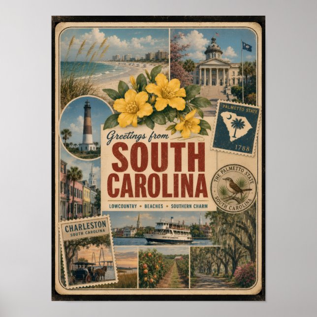 South Carolina Authentischer Vintage-Stil Poster (Vorne)