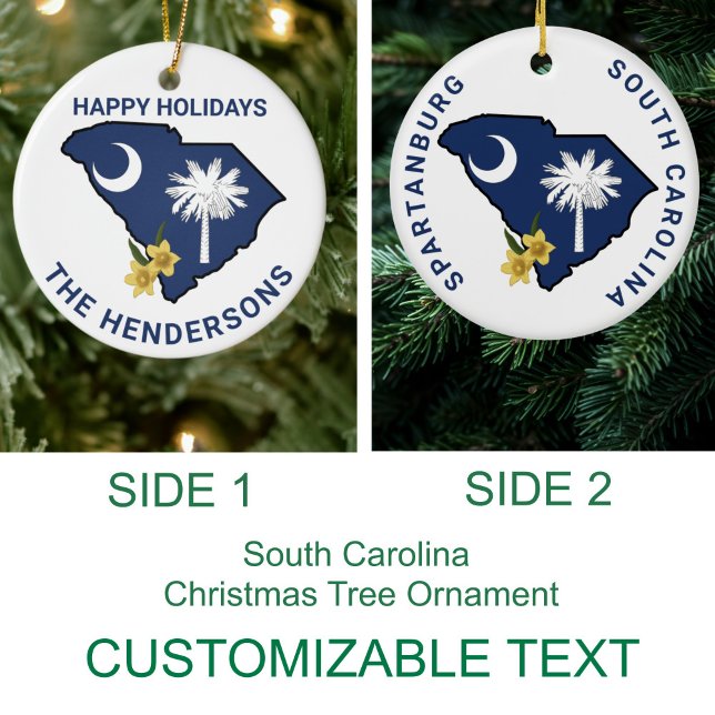 South Carolina Flag & Blume Yellow Jessamin Keramik Ornament (Von Creator hochgeladen)