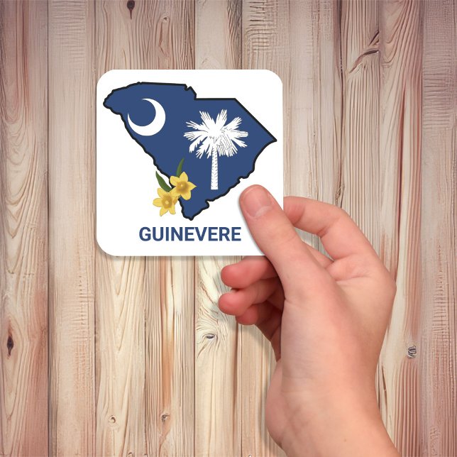 South Carolina Flag Staat Blume Gelbe Jessamin Quadratischer Aufkleber (Von Creator hochgeladen)