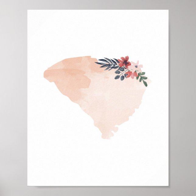 South Carolina Floral Watercolor Staat Poster (Vorne)