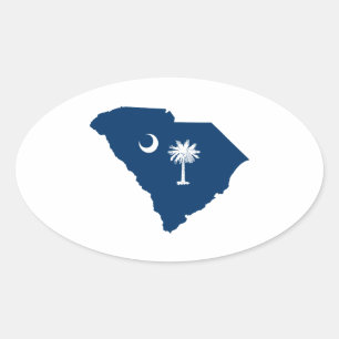 South Carolina in Blau und Weiß Ovaler Aufkleber