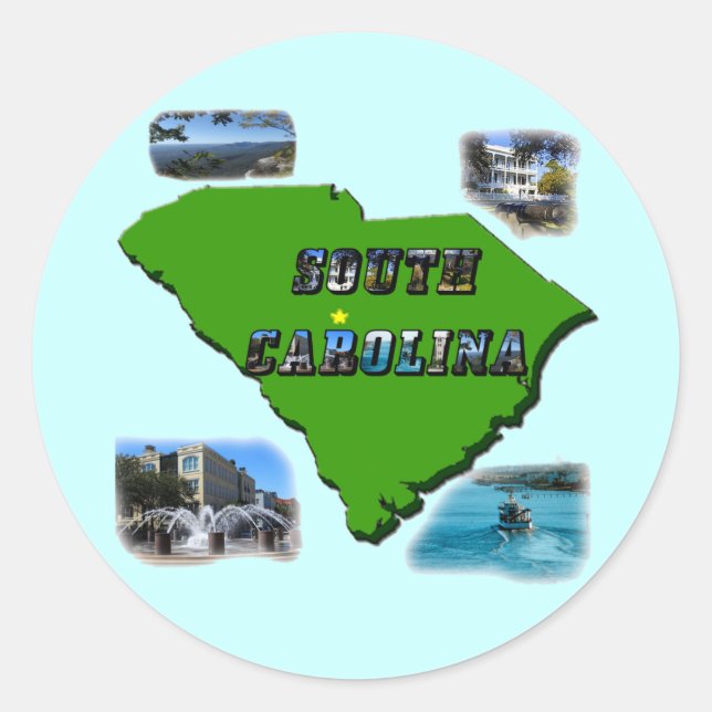 South Carolina Karte, Fotos und Text Runder Aufkleber (Vorderseite)