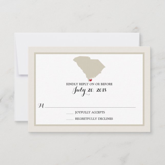 South Carolina Karte mit Herz | HochzeitsrSVP (Vorderseite)