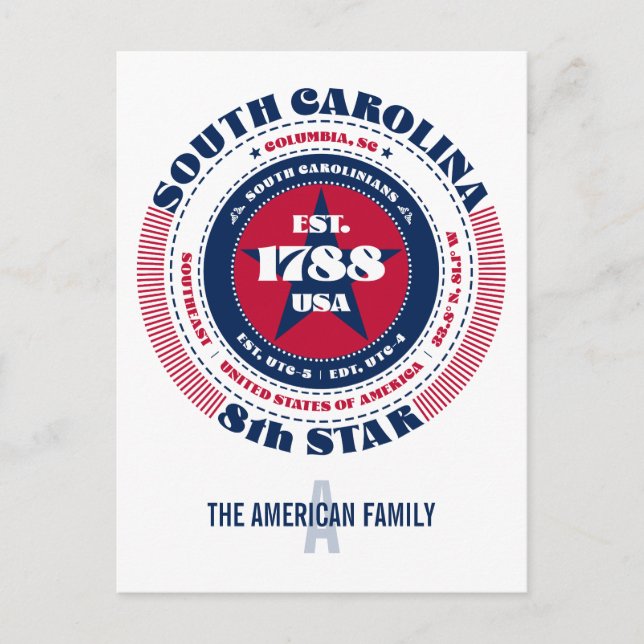 South Carolina, Kolumbien, SC, Patriotic, Monogram Postkarte (Vorderseite)