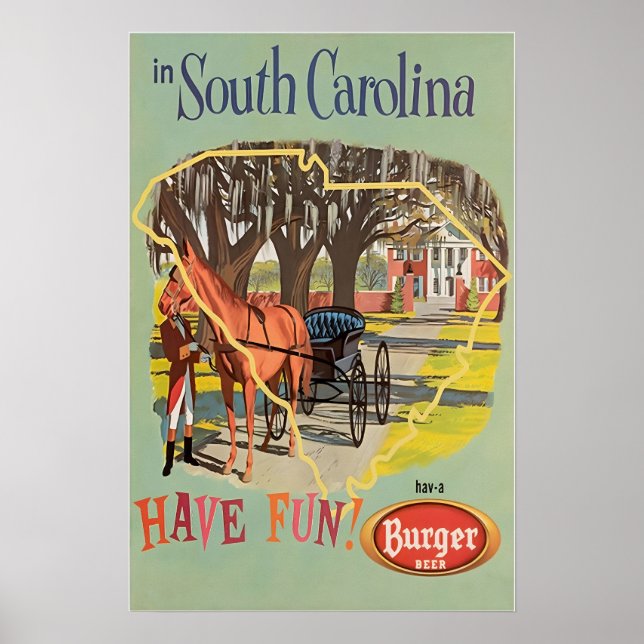 South Carolina Kunst Druck Burger Bier Reiseplakat Poster (Vorne)