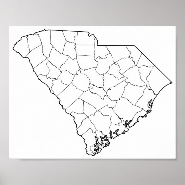 South Carolina Landkreises Leere Kontur Karte Poster (Vorne)