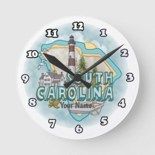 South Carolina Leuchtturm Runde Wanduhr