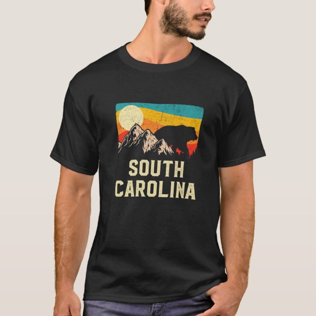 South Carolina Nature Wilder Bär Retro Sunset Hiki T-Shirt (Vorderseite)