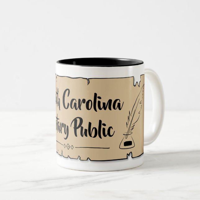 South Carolina Notary Public Scroll Feather Quill Zweifarbige Tasse (VorderseiteRechts)