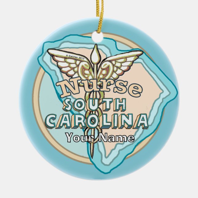 South Carolina Nurse Caduceus  Keramik Ornament (Vorne)