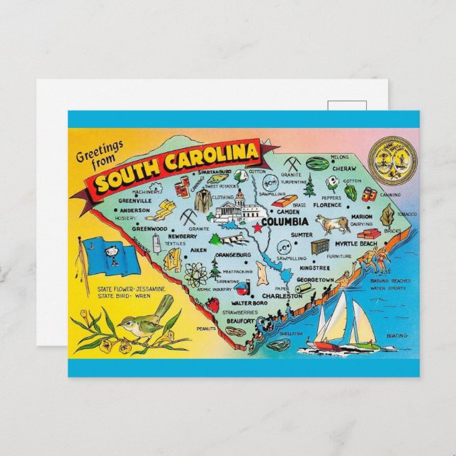 South Carolina Retro Postcard Postkarte (Vorne/Hinten)
