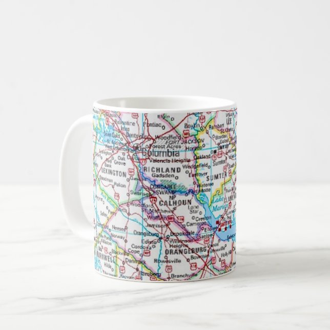 South Carolina Road Map Mug Kaffeetasse (Vorderseite Links)