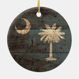 South Carolina Staatsflagge auf altem Holzmaserung Keramik Ornament
