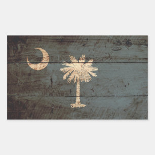 South Carolina Staatsflagge auf altes Holzkörnchen Rechteckiger Aufkleber