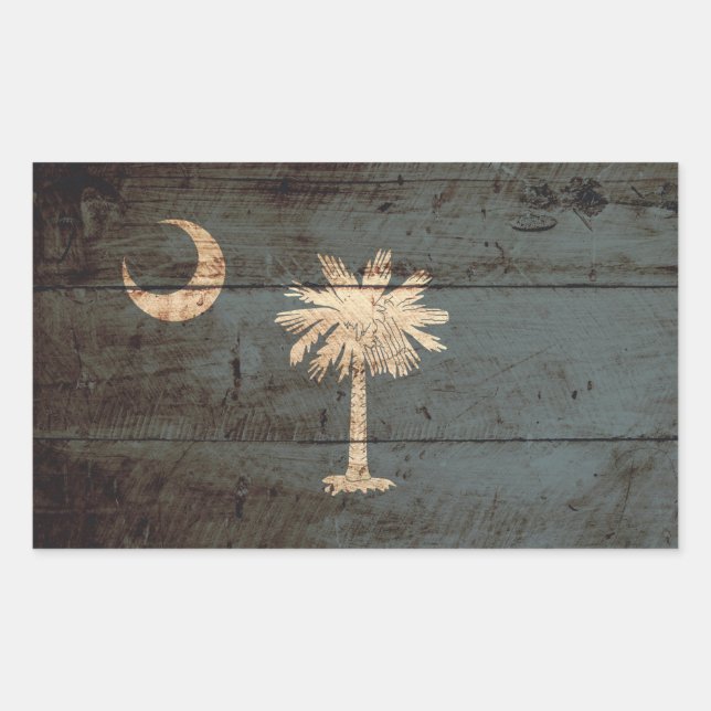 South Carolina Staatsflagge auf altes Holzkörnchen Rechteckiger Aufkleber (Vorderseite)
