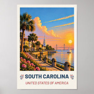 South Carolina USA – Vintage Reiseplakat Poster