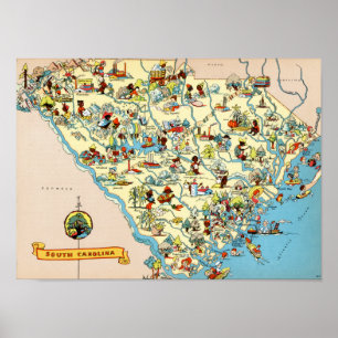 South Carolina Vintage Karte Poster